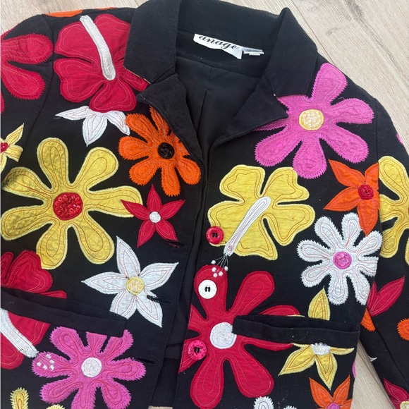 Anage vintage cotton floral retro floral cropped embroidered beaded blazer - Picture 3 of 3